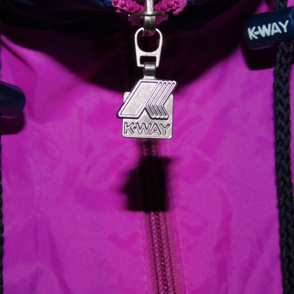 VTG Mens XXL Pink Purple Teal 1/2 Zip Pullover K-Way Windbreaker jacket packable - Picture 5 of 15